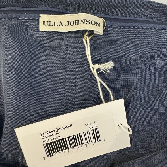 ULLA JOHNSON Womens Jordane Chambray Linen Jumpsuit Size 6 Blue Wide Leg Coastal - Picture 7 of 16